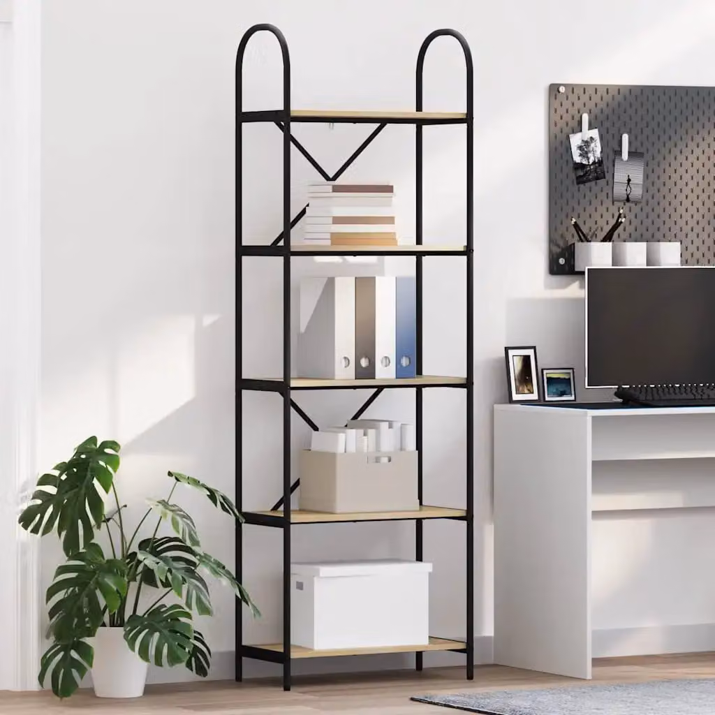 Libreria moderna vidaXL a 5 livelli in legno ingegnerizzato e metallo, L: 60 cm, P: 30 cm, H: 183 cm