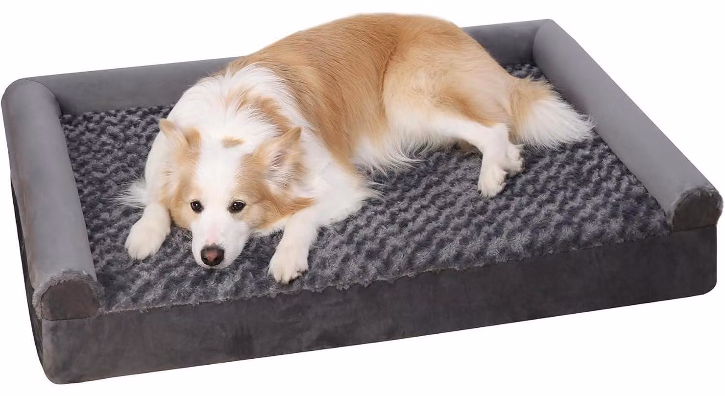 Cuccia ortopedica per cani, taglia XL, grigia, dimensioni 111x81x18 cm, con 3 bordi rialzati, rivestimento removibile e lavabile