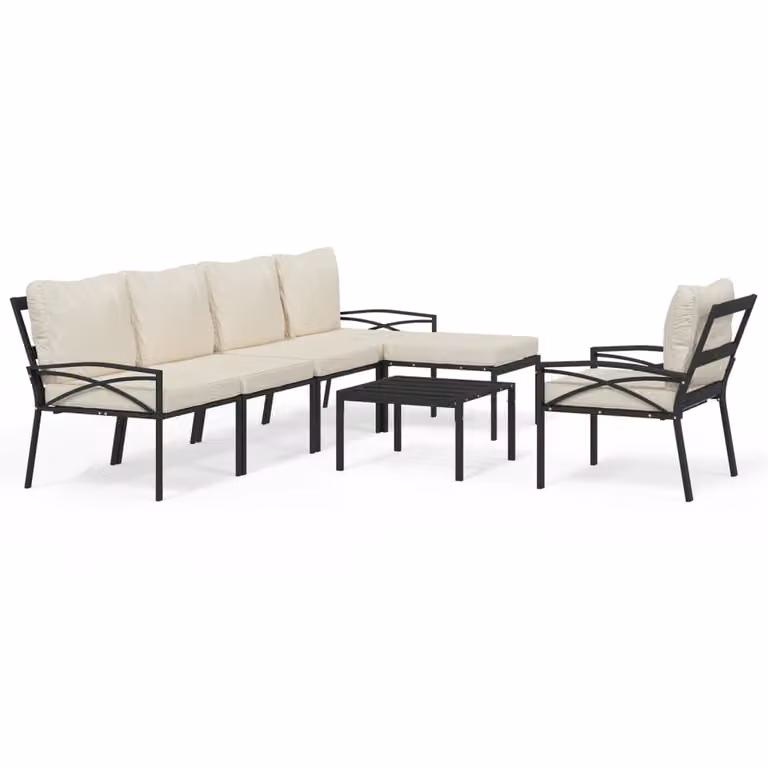 Set Salotto da Giardino 7pz con Cuscini Sabbia in Acciaio