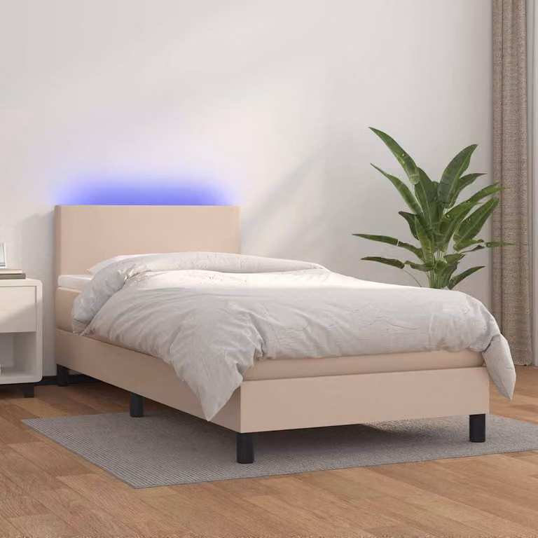 Letto con giroletto a molle, materasso ibrido e illuminazione LED vidaXL, color cappuccino, L: 100 cm, P: 200 cm