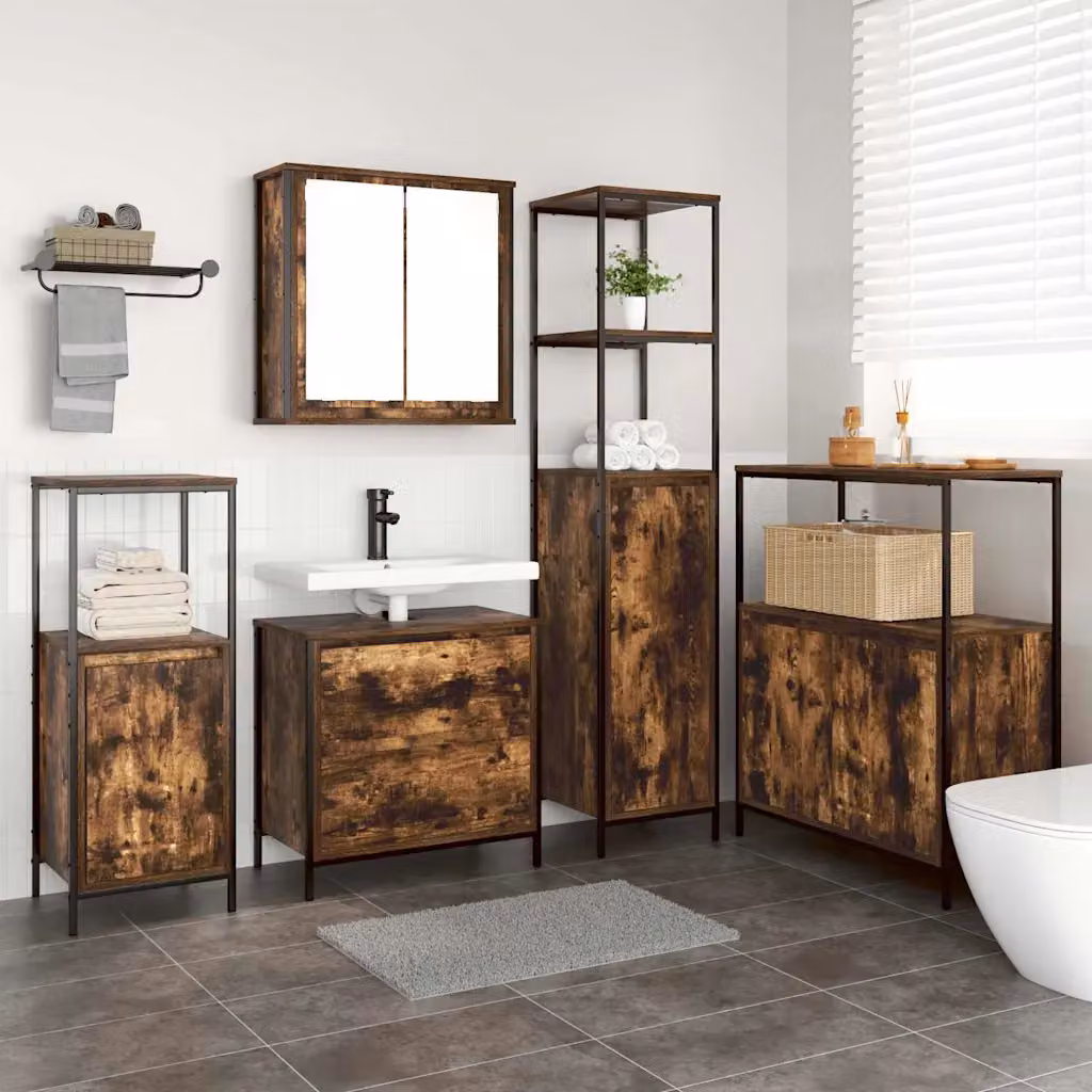 Set di mobili per il bagno moderno vidaXL 5 pezzi Marrone L/P/H: 36 x 35 x 165 cm