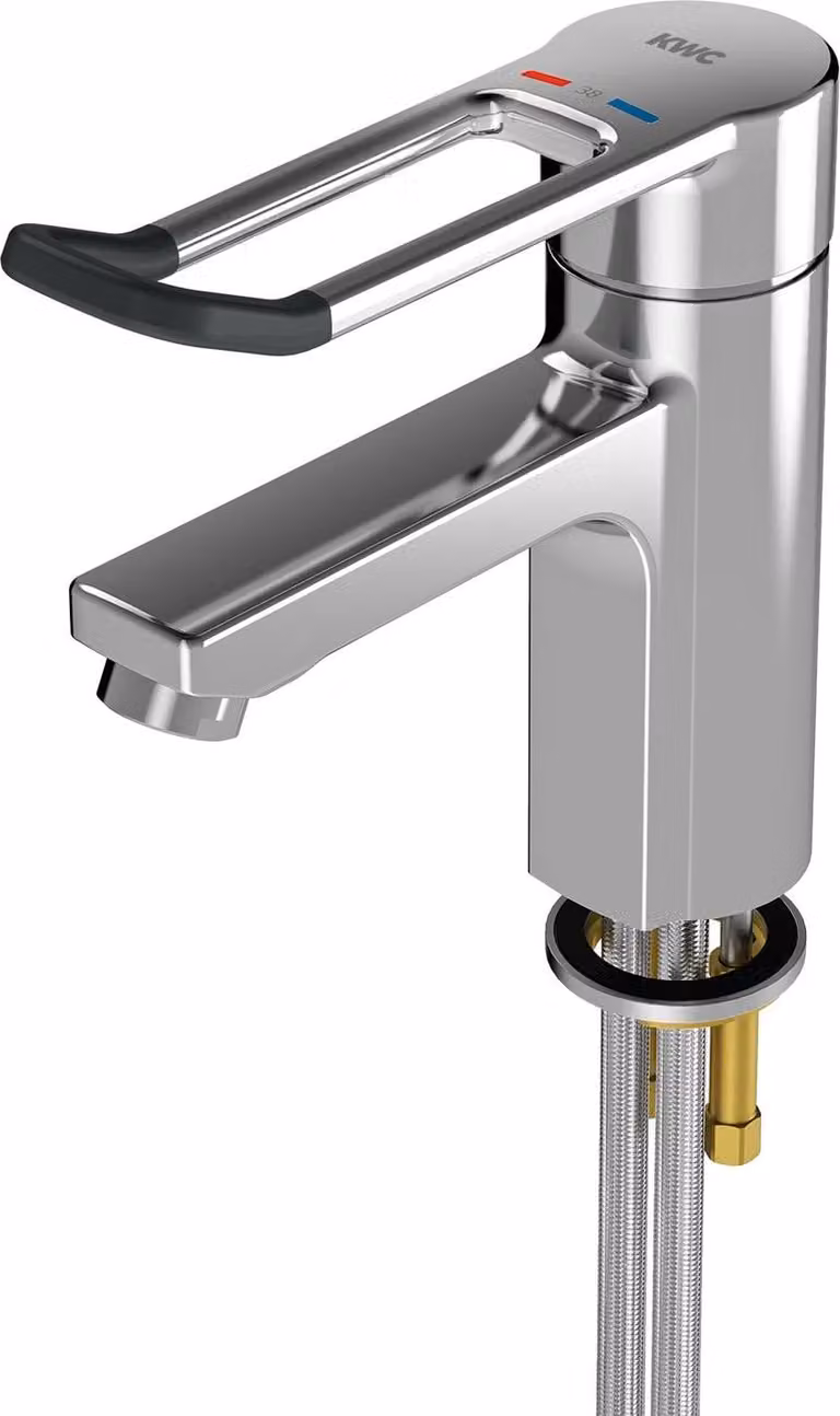 Miscelatore termostatico a colonna KWC AR, F5, EHM, 125 mm, leva lunga, ottica igienica, tubi