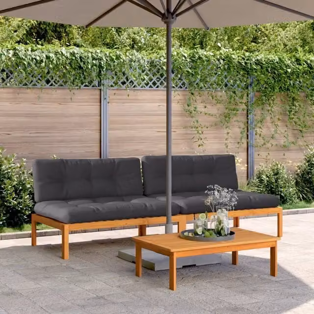 Divani Centrali Pallet Giardino con Cuscini 2pz Massello Acacia 3209481