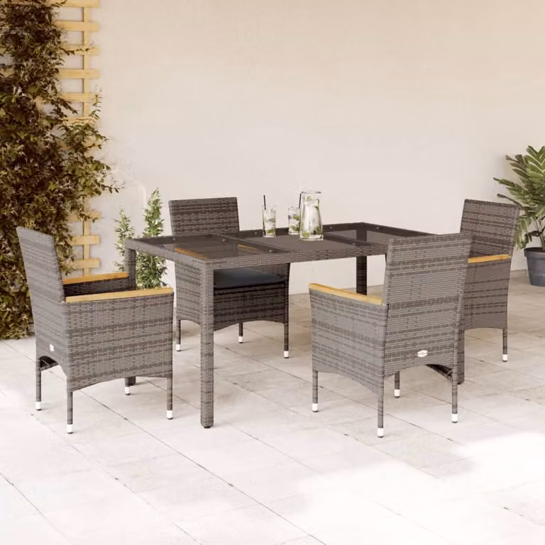 Maison Exclusive - Set da Pranzo da Giardino 5 pz con Cuscini Polyrattan e Vetro