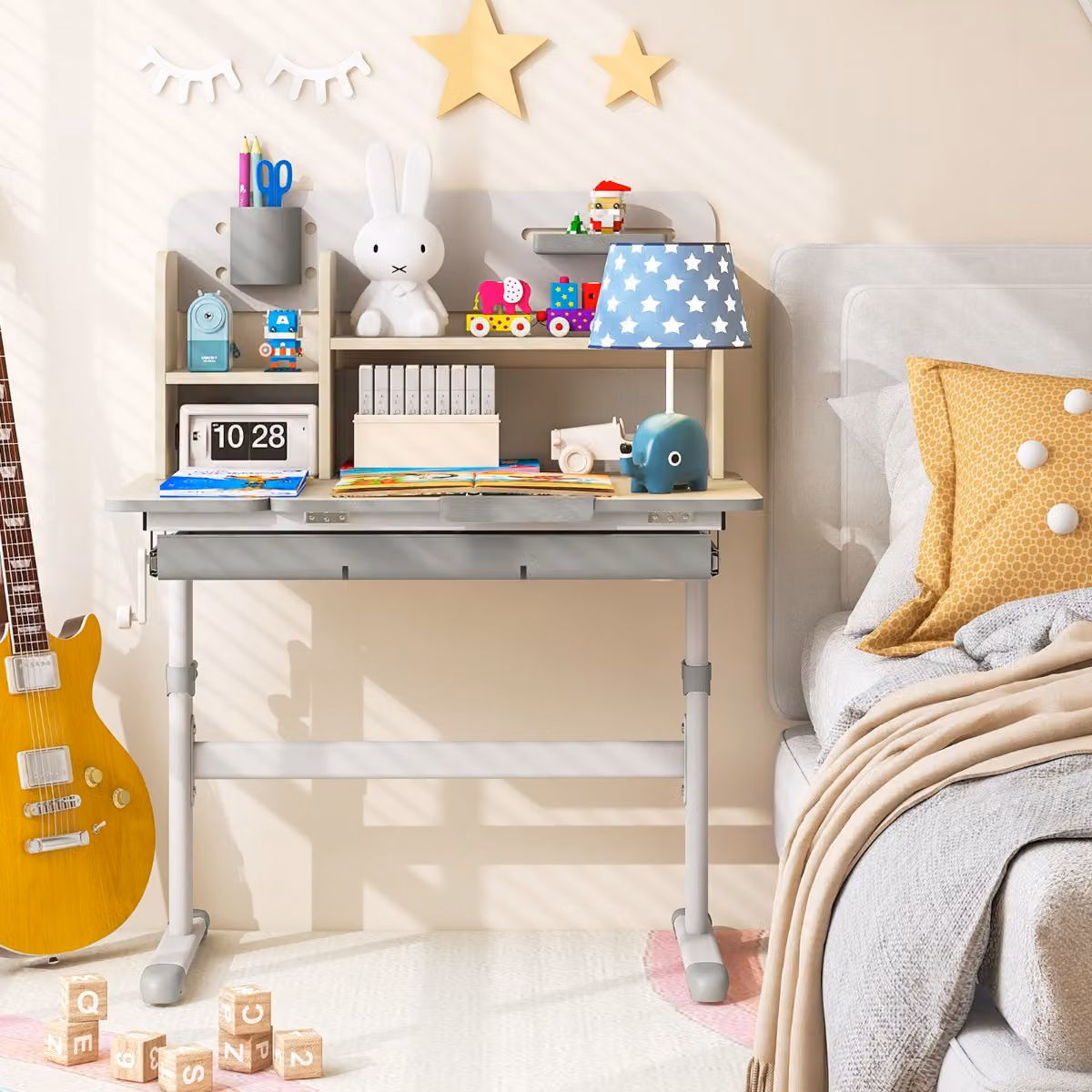 Scrivania per bambini Costway con piano inclinabile e altezza regolabile, Grigio