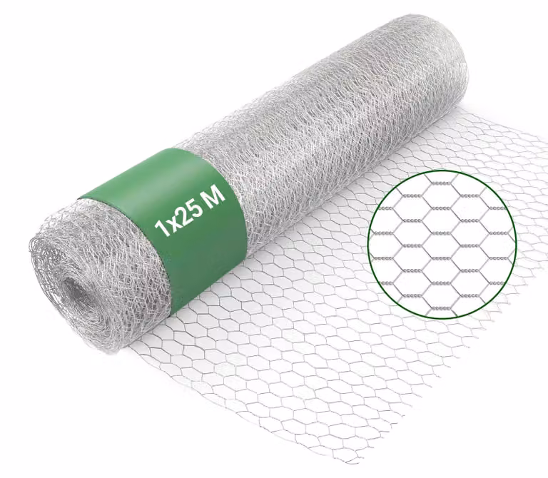 Filo per recinzioni, 25 x 1 metro, maglia da 50 mm, acciaio zincato