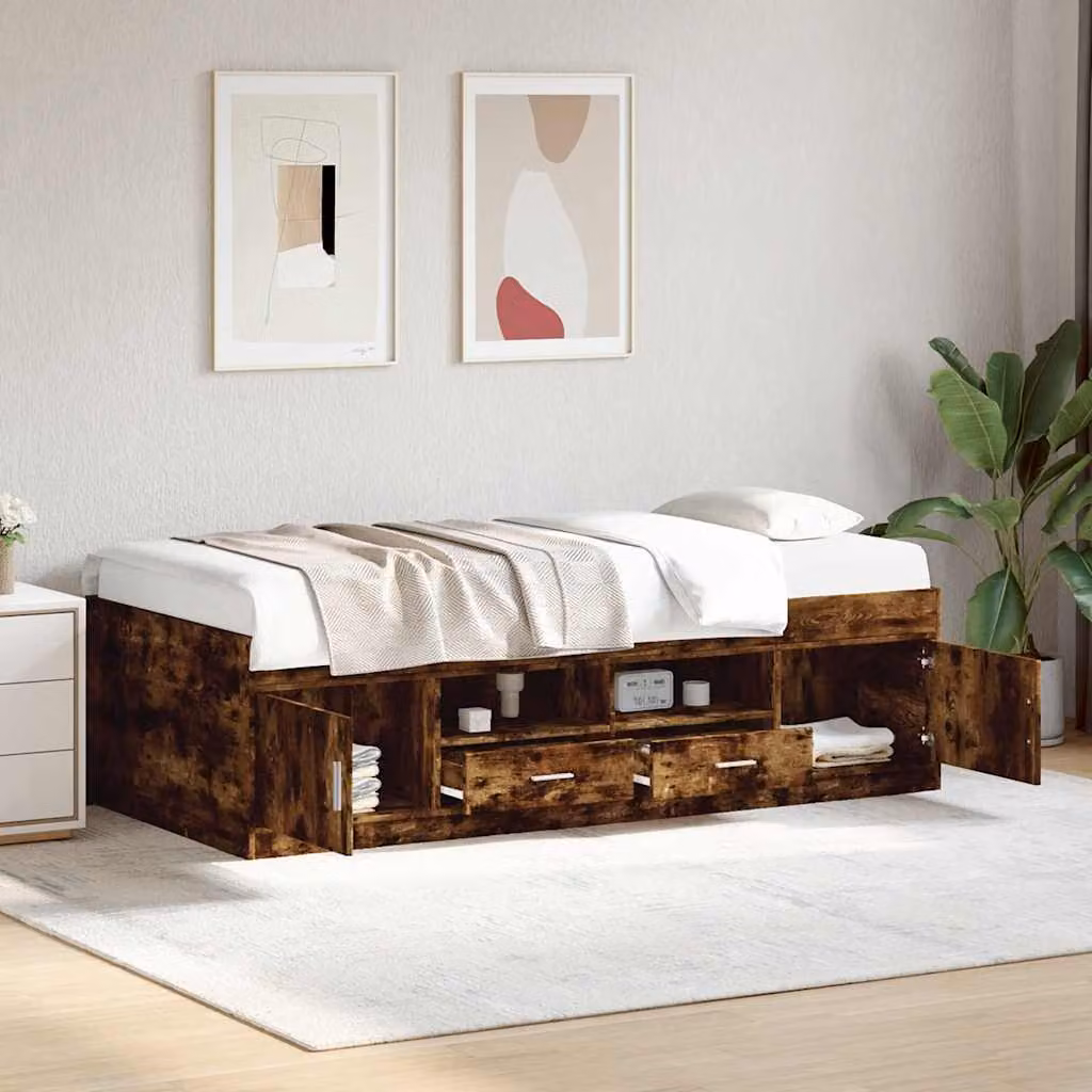 Divano Letto vidaXL con Cassetti in Rovere Fumo, L 90 cm x P 190 cm – 1