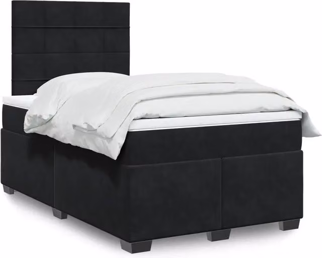 Letto Ibrido vidaXL con Giroletto a Molle e Materasso in Velluto Nero e Bianco L/P/H: 120 x 190 x 150,5 cm
