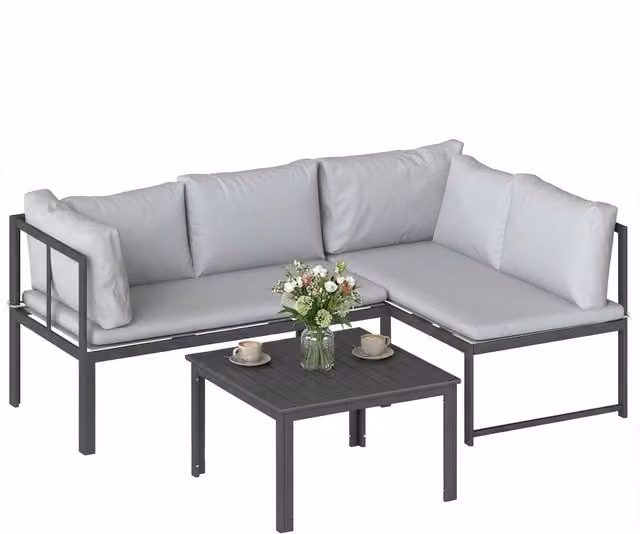 Set Divano Modulare 3 Pezzi 4 Posti ¨C Xylo ¨C Polyrattan Grigio con Cuscini 16cm