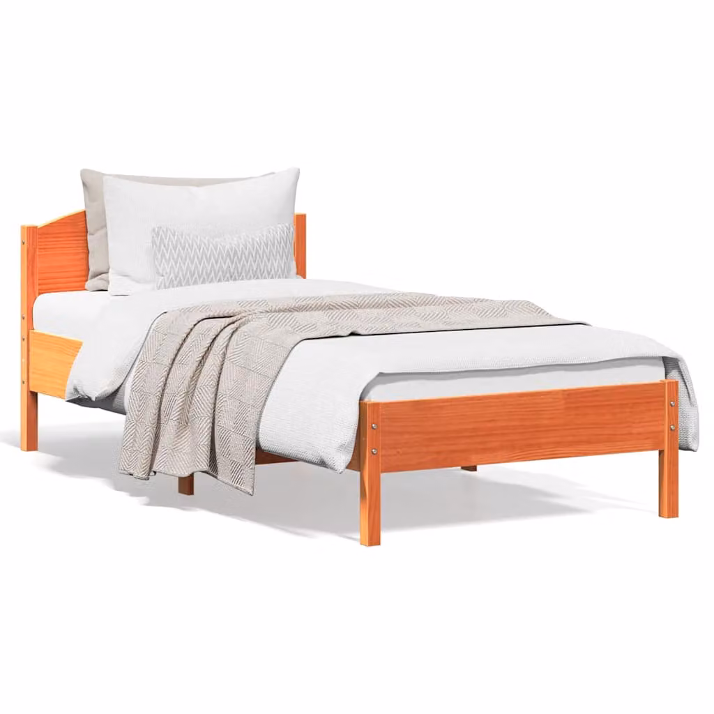 Letto in legno di pino vidaXL color marrone cera con doghe piatte, L 100 x P 200 cm