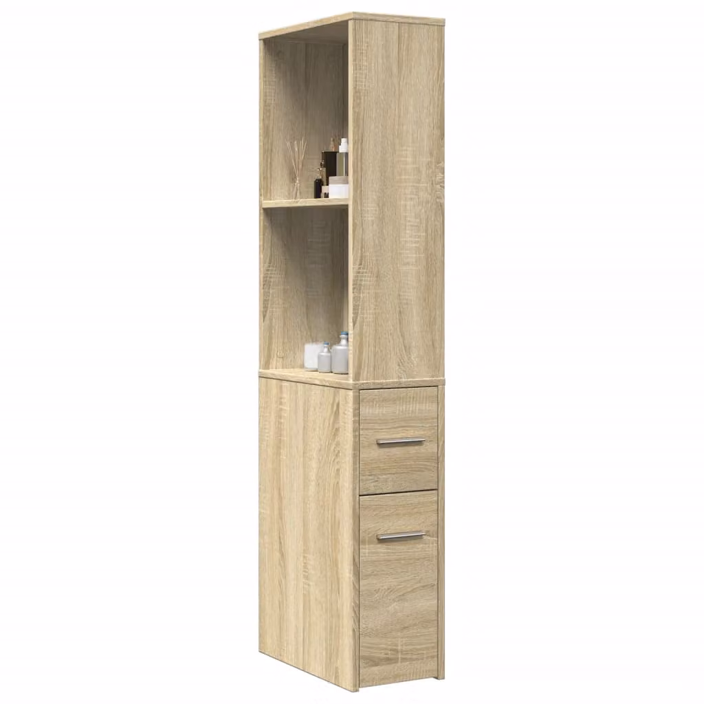 Armadietto da Bagno Stretto con Ruote vidaXL in MDF Marrone con Ripiani Interni e Cassetti
