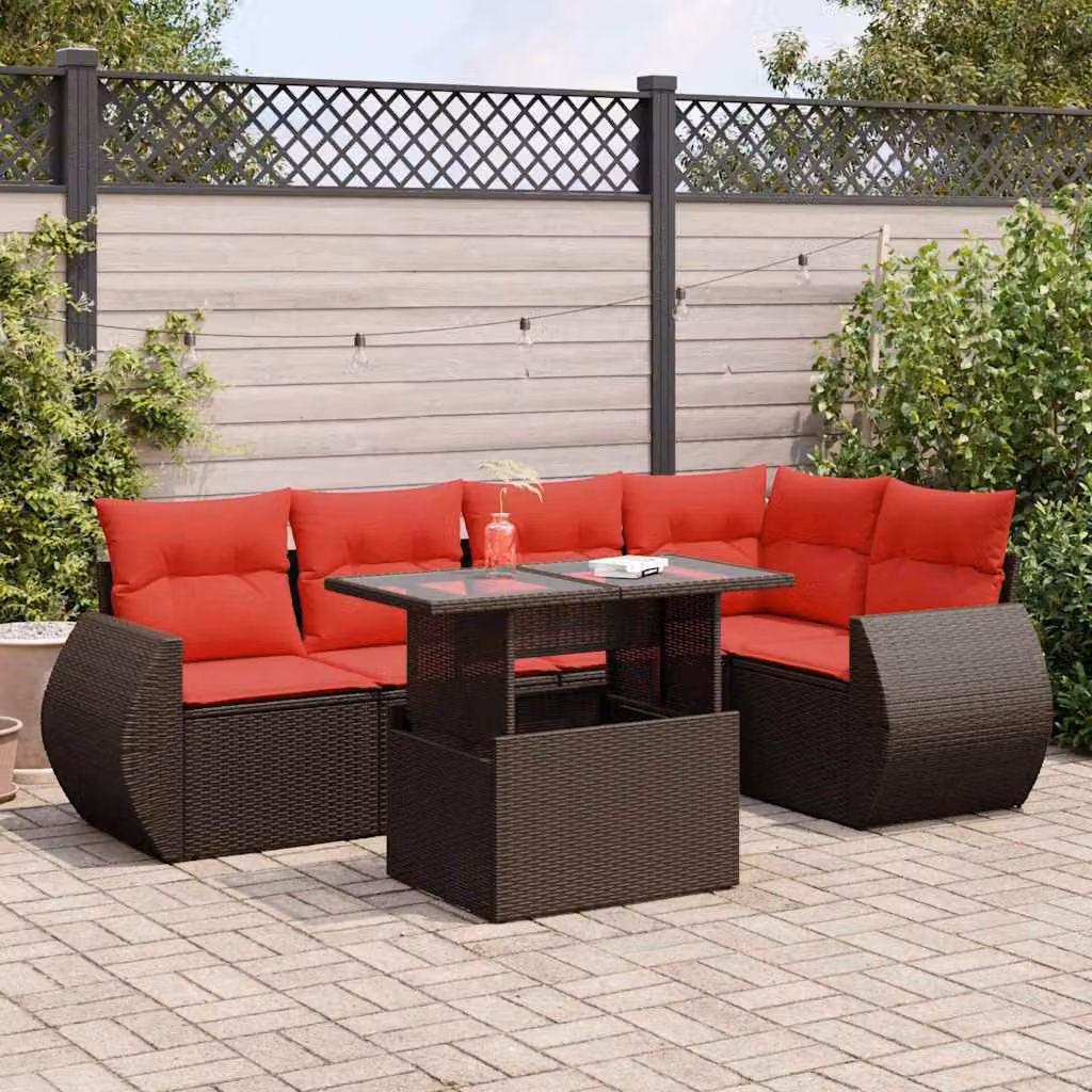 Maison Exclusive - Set Divano Giardino 6 pz con Cuscini Marrone Polyrattan Acacia