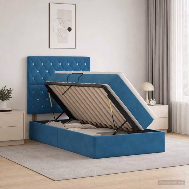 Letto con contenitore LED e materasso Blu Scuro 100 x 200 cm 3460054