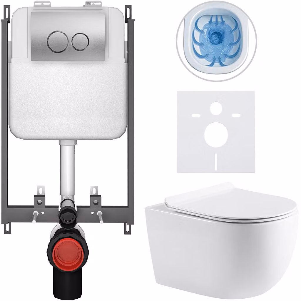CERANO - Set WC da incasso Felci - bianco lucido - pulsante Prime/Duoalo, argento - da incasso - 53x37 cm