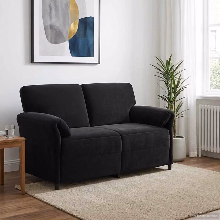 Divano a 2 posti vidaXL in velluto nero con struttura in metallo, L: 158 cm, P: 83 cm, H: 95 cm