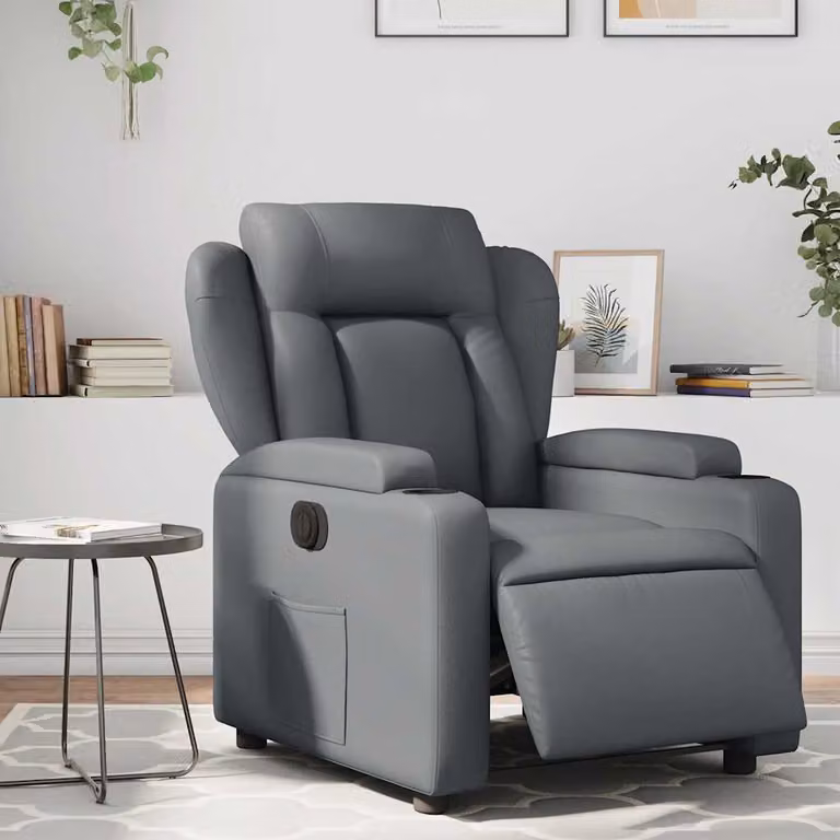 Poltrona Reclinabile Elettrica vidaXL in Similpelle Grigia con Braccioli e Design Moderno