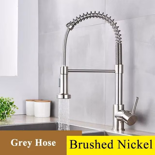 Miscelatore per cucina con doccetta estraibile a forma di "U" - Miscelatore monocomando - Girevole a 360° - Acqua calda e fredda - Realizzato in ottone con finitura in nichel spazzolato