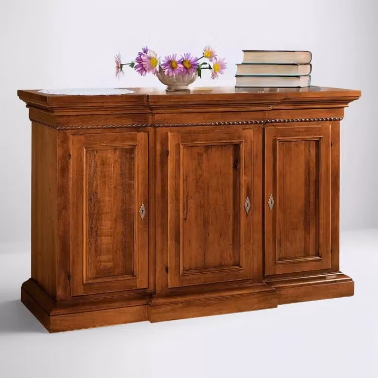 Credenza in legno noce stile arte povera con 3 porte Mobili 2G L/P/H: 175 x 52 x 110 cm