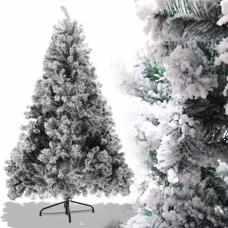 Albero di Natale artificiale Ikodm, 150 cm, verde, con effetto neve, 550 rami, realizzato in PVC e metallo, con rami che si aprono automaticamente