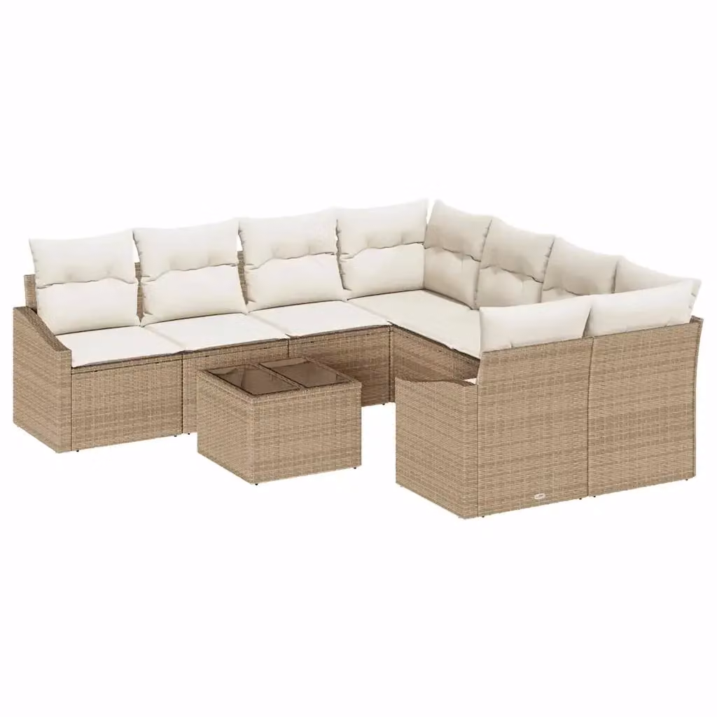 Set di divani da giardino vidaXL in polyrattan beige con cuscini, composto da 9 pezzi con tavolino e divani da esterno – 2