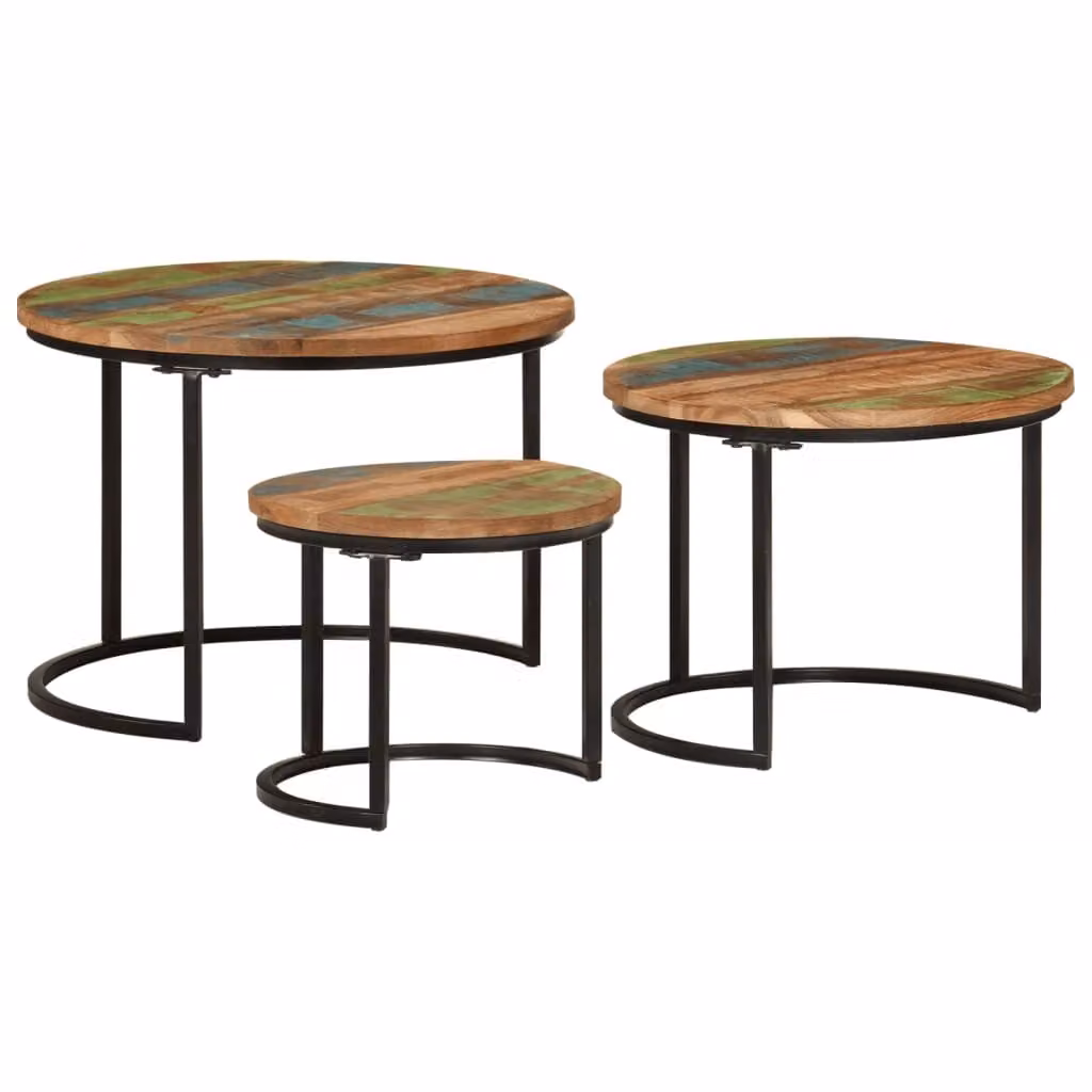 Set tavoli 3 pezzi. Legno massiccio riciclato
