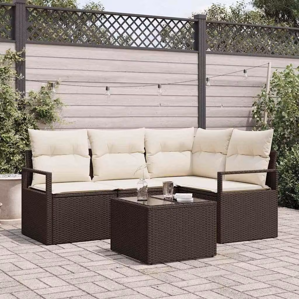 Maison Exclusive - Set di divani componibili, 5 pezzi, color marrone e crema, in rattan sintetico