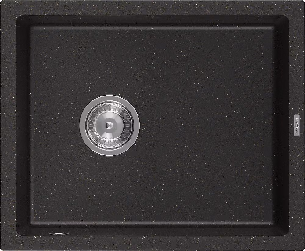 Mexen Pedro lavello in granito a 1 vasca 560 x 460 mm, nero/oro metallizzato, sifone cromato - 6508561000-75