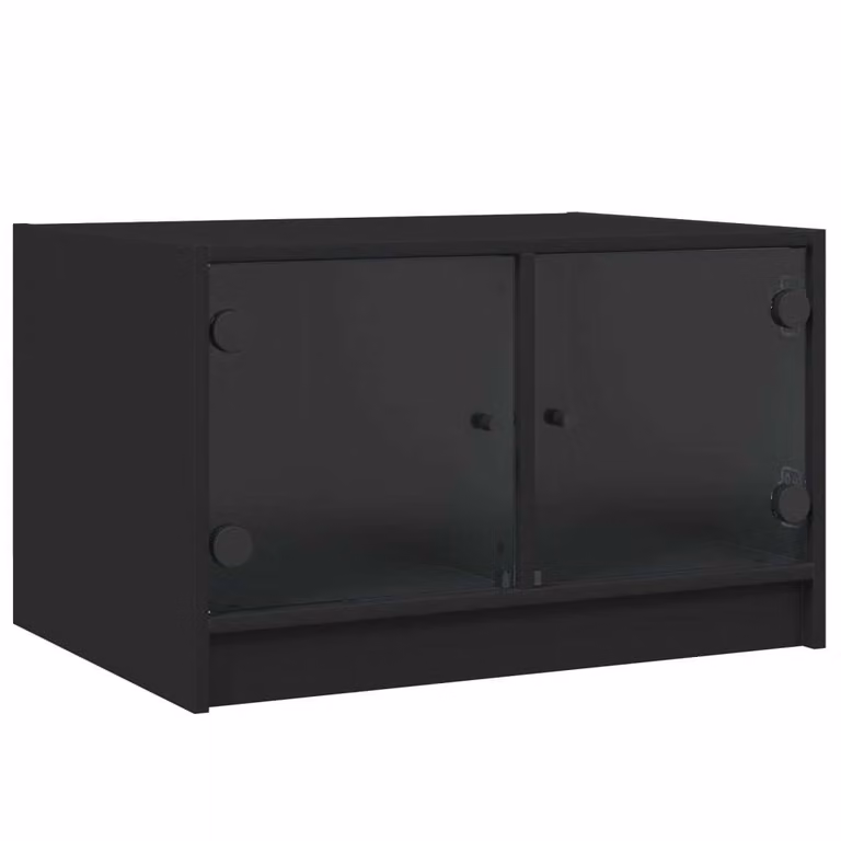 Tavolino da Salotto con Ante in Vetro Nero 68x50x42 cm