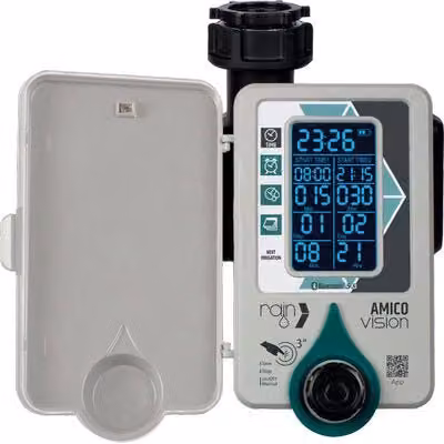 Centralina di Irrigazione Amico Vision Rain con 1 Innesto Rapido 3/4f, 3,7 Volt, Bianca