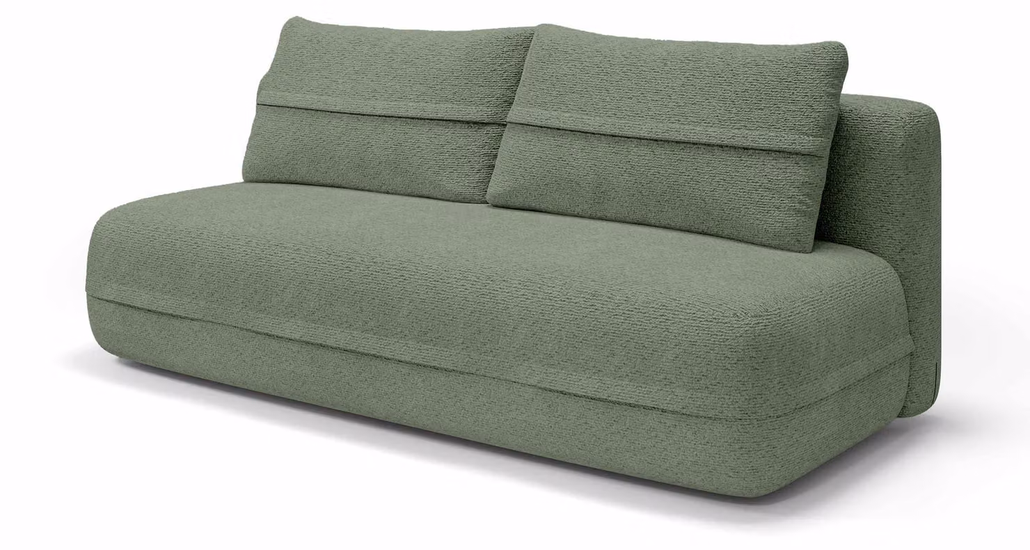 Divano letto Lento, colore grigio, con elementi decorativi a forma di erbe