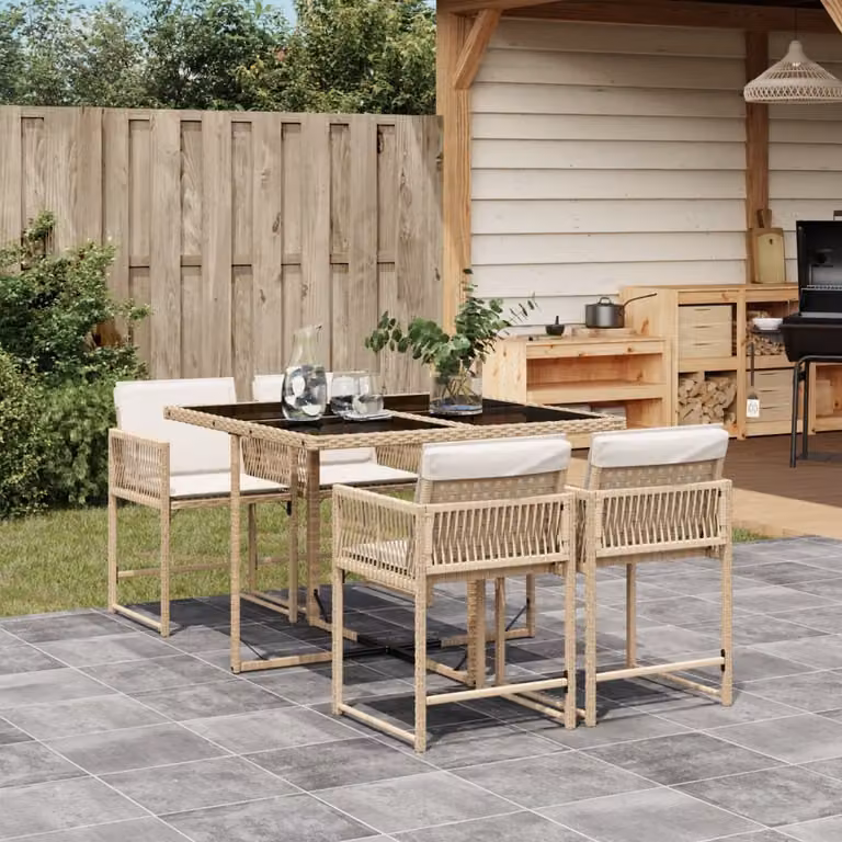 Maison Exclusive - Set da Pranzo da Giardino 5 pz con Cuscini Beige in Polyrattan