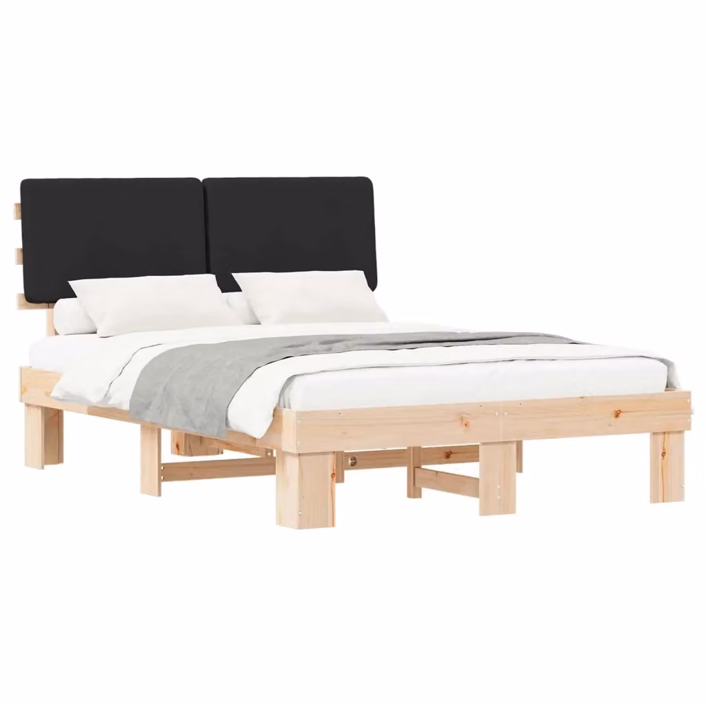 Letto moderno vidaXL in pino massello con testiera rivestita in tessuto nero L/P/H: 120 x 200 cm – 2