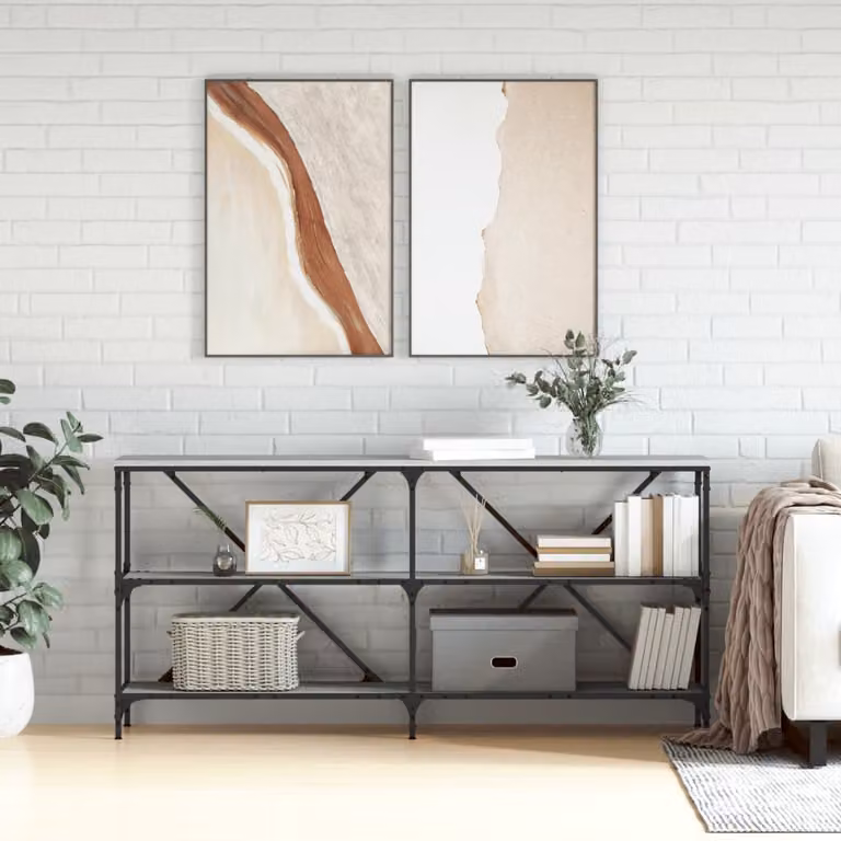 Tavolino rettangolare vidaXL in legno e metallo, colore grigio, L: 160 cm, P: 30 cm, H: 75 cm