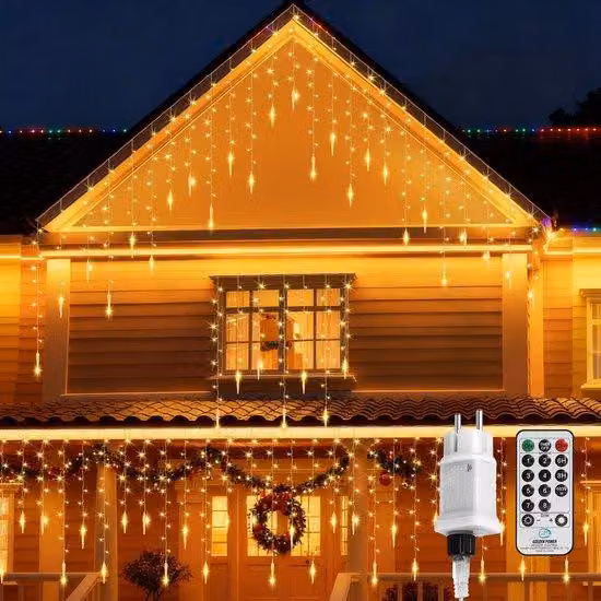 Luci natalizie a LED, 5 metri - 360 LED - Grado di protezione IP44 - 8 modalità - Alimentazione solare - Decorazione natalizia lampeggiante - Adatte per interni ed esterni - Efficienti dal punto di vista energetico ed ecologiche - Luce bianco caldo