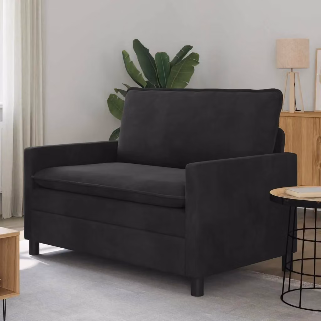 Divano moderno in velluto nero per soggiorno e camera da letto L: 126 cm, P: 81 cm, H: 87,5 cm – 2