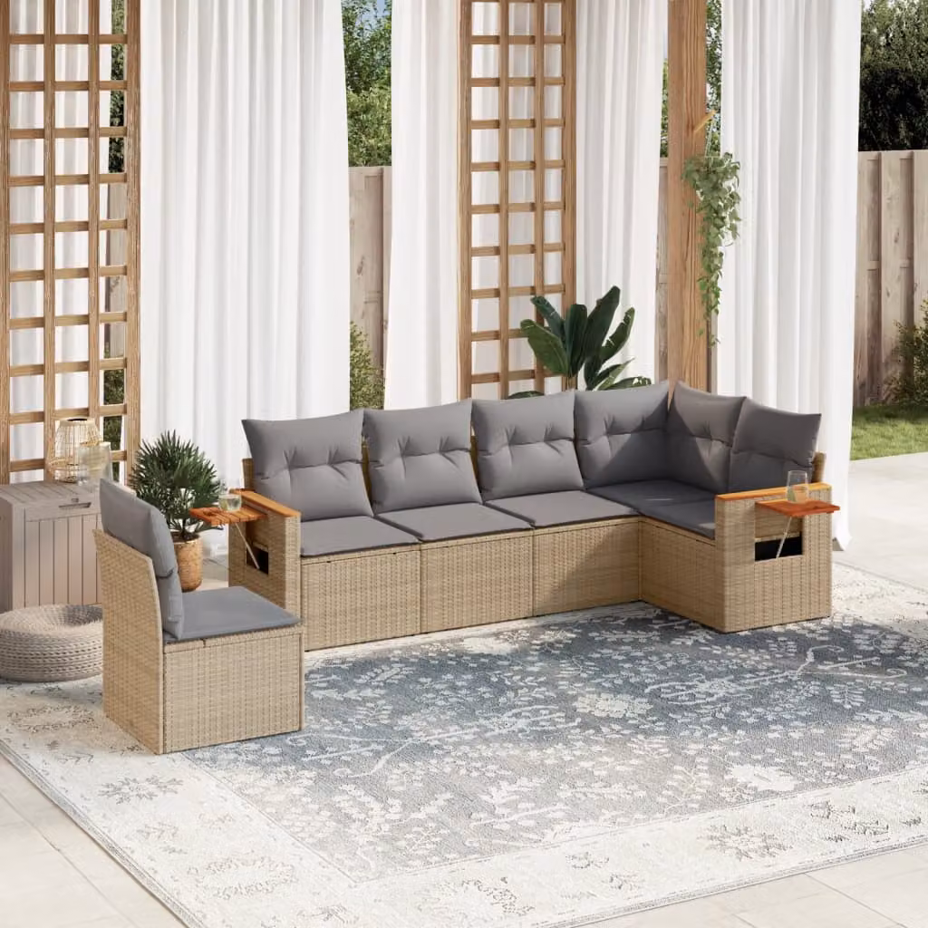 vidaXL Set Divano da Giardino a L 6 pz in Polyrattan con Cuscini Beige e Grigio – 1