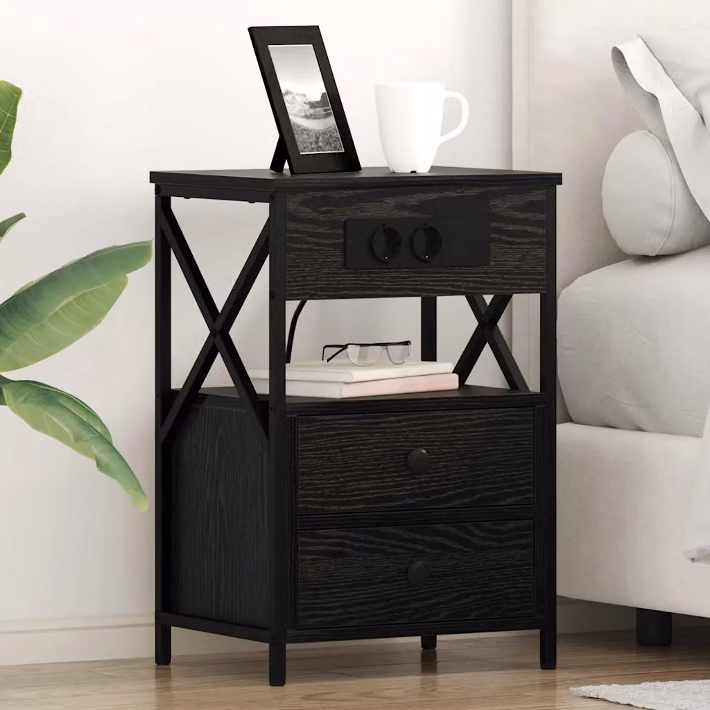 Set di 2 Armadi da Notte vidaXL in Rovere e Nero, Stile Rustico, L 40 cm x P 31 cm x H 60 cm