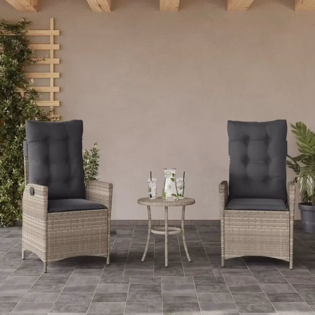Set di 2 sedie reclinabili da giardino in polyrattan e metallo con cuscini color grigio antracite per esterni – 2