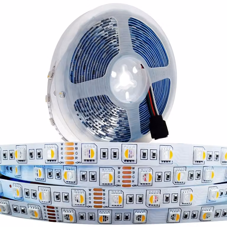 Striscia LED da 5 metri, RGBWW, 300 LED, 24V, SMD 5050, luce bianca calda 3000K