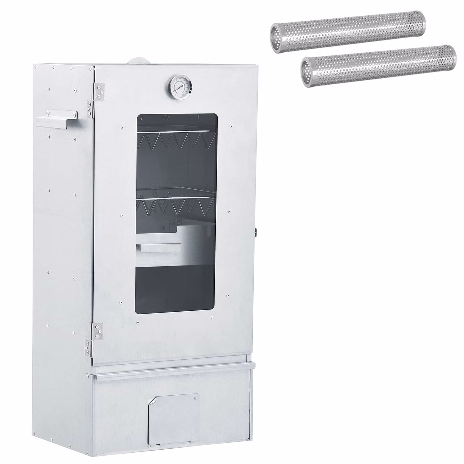 Affumicatore a freddo vidaXL in acciaio inossidabile e galvanizzato con termometro, colore argento, L 44,5 cm x P 29 cm x H 83 cm