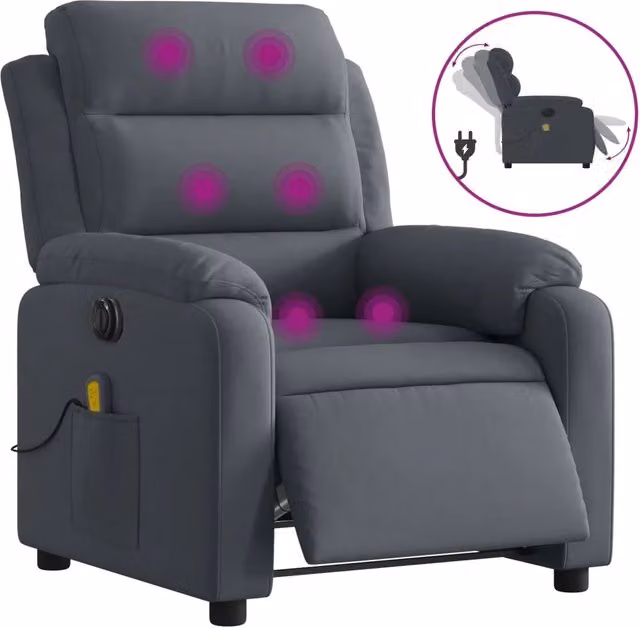 Poltrona Massaggiante | Sedia Relax Reclinante Elettrica Grigio Scuro Velluto