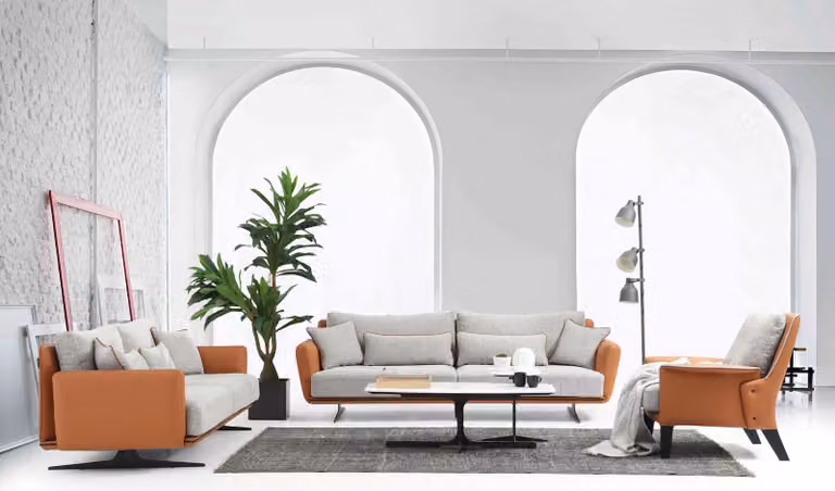 Komplette Couchgarnitur Sofagarnitur Sofa 321 Sitzer Stoff Orange
