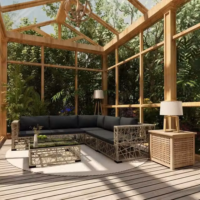 Set Divani da Giardino 6 pz con Cuscini in Polyrattan Grigio 46809