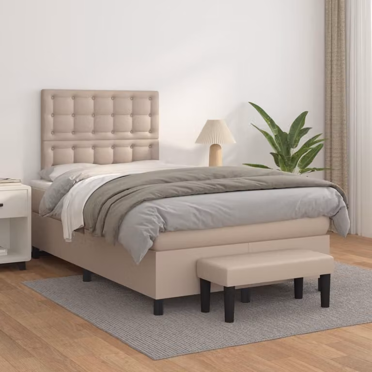 vidaXL Letto con Giroletto a Molle e Materasso Ibrido in Similpelle Colore Cappuccino L 120 cm x P 200 cm