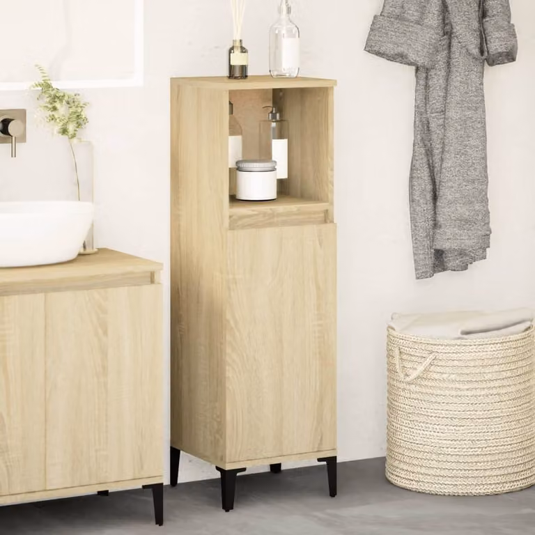Armadietto da bagno sospeso vidaXL in legno Rovere Sonoma, colore beige/marrone, L/P/H: 30 x 30 x 100 cm