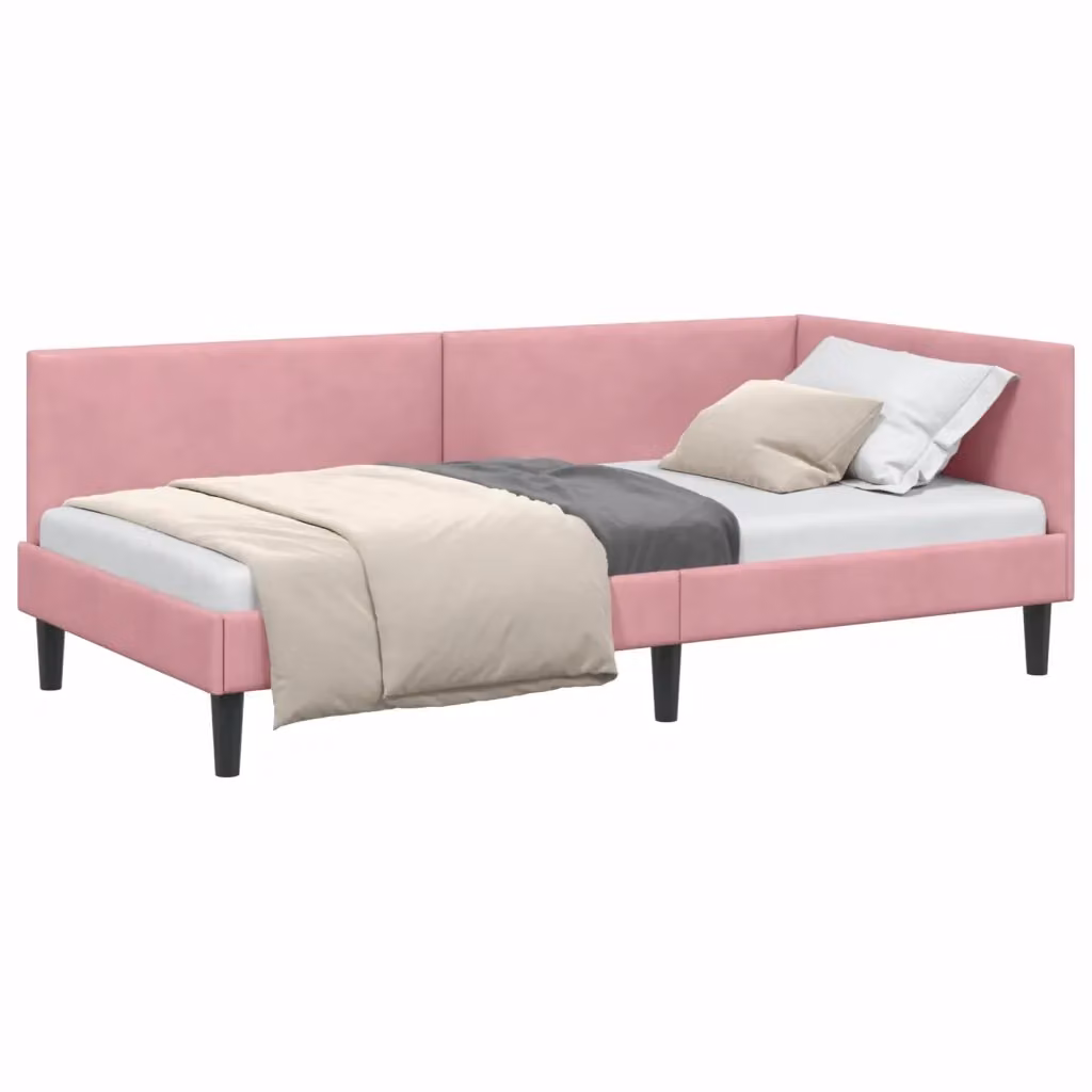 vidaXL Cornice del letto ad angolo in velluto rosa, L/P/H: 190 x 90 x 72 cm – 2