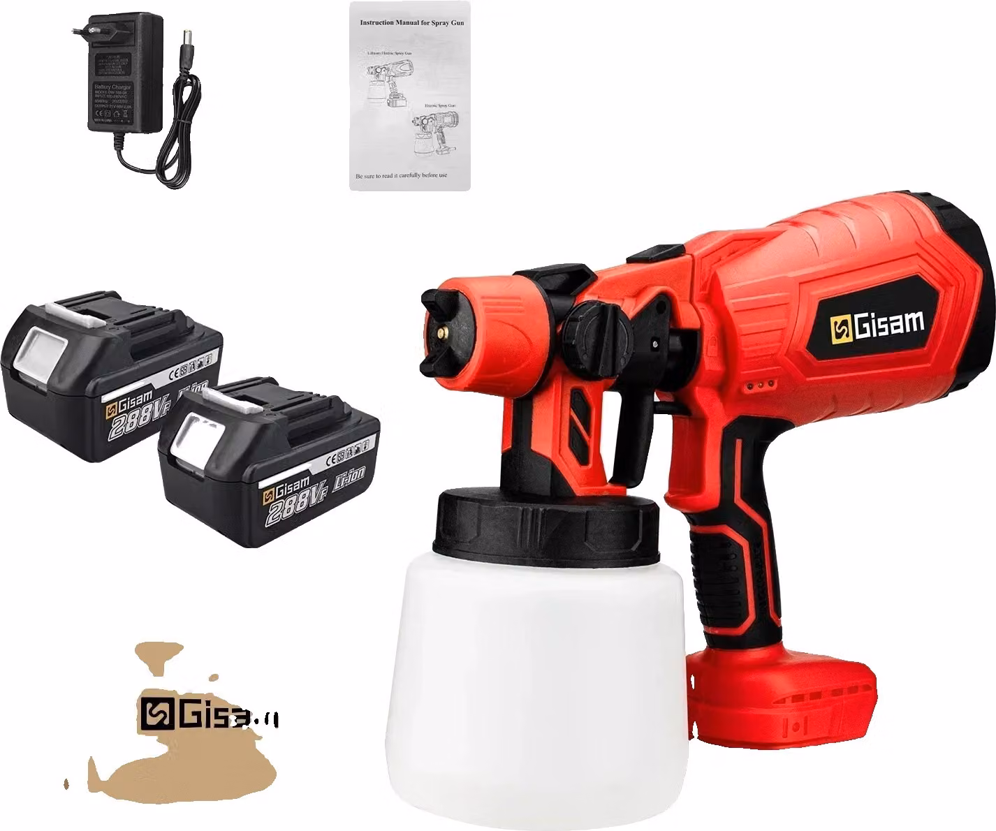 Pistola a spruzzo elettrica, alta portata 200 ml/min, facile da controllare, 2 grandi batterie rosse