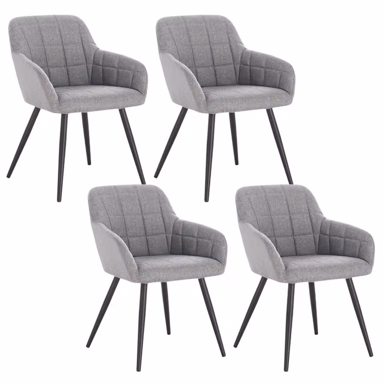 WOLTU set di 4 sedie per sala da pranzo sedia da cucina sedia da soggiorno sedia imbottita con braccioli, seduta in lino, gambe in metallo, grigio chiaro