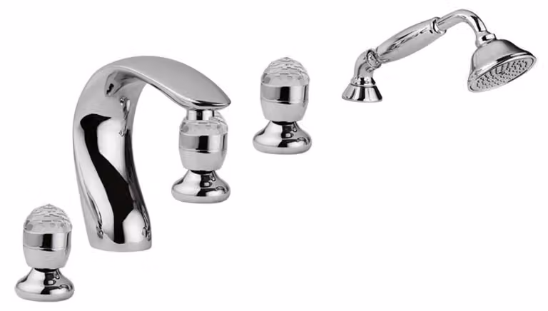 Set di rubinetti a 5 fori combinati argento - Rubinetti da bagno con cristallo Swarovski