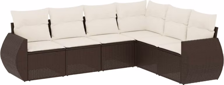 Set Divano da Giardino 6 pz con Cuscini Marrone in Polyrattan